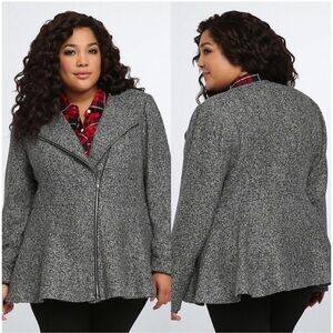 Torrid Fit & Flare Tweed Jacket Asymmetrical Zip Marled Gray Womens Plus Size 1X